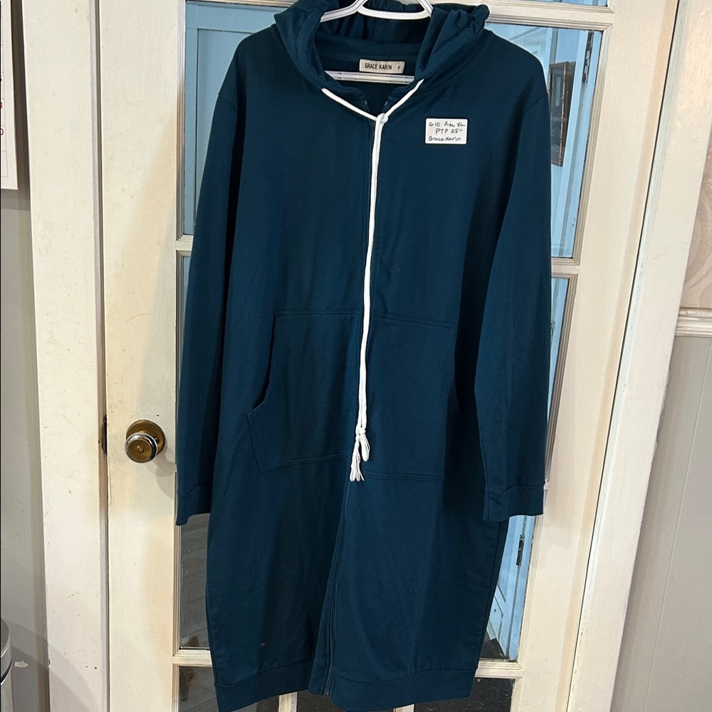 G10.   Teal Hooded Longline Jacket